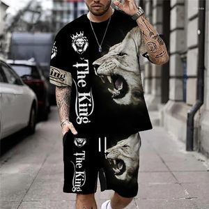 Survêtements pour hommes Summer Casual Classic Lion Print T-shirt Set Vintage Streetwear Lâche Surdimensionné Respirant Doux Manches Courtes Et Shorts