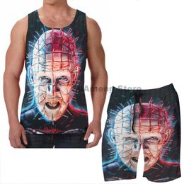Herentracksuits Zomer Casual Funny Print Mannen Tank Tops Dames Pinhead (Hellraiser) Board Beach Shorts Sets Fitness Mouwloos Vest
