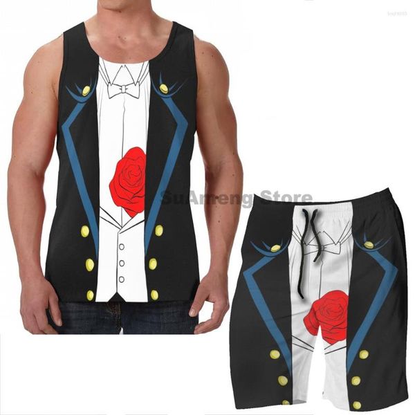 Chándales de verano para hombre, camisetas sin mangas informales con estampado divertido para hombre, conjunto de pantalones cortos de playa con máscara de esmoquin para mujer, chaleco sin mangas para Fitness