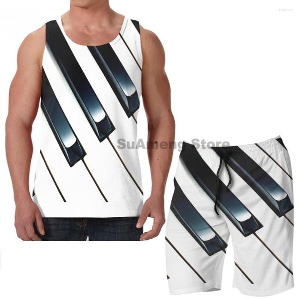 Survêtements pour hommes Summer Casual Funny Print Hommes Débardeurs Femmes Piano Keys (3) Board Beach Shorts Ensembles Fitness Gilet sans manches