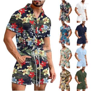 Survêtements pour hommes, combinaison d'été décontractée, couleur unie, ensembles de Style Safari, simple boutonnage, revers, manches courtes, Short à lacets