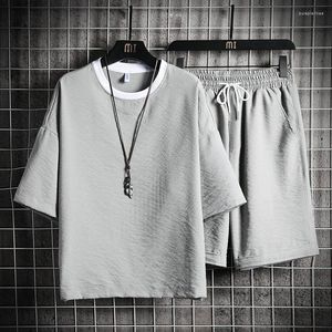 Survêtements pour hommes Summer Casual Hommes Design Track Set Lin Cool T-shirt à manches courtes et shorts 2 pièces Couples Mode coréenne