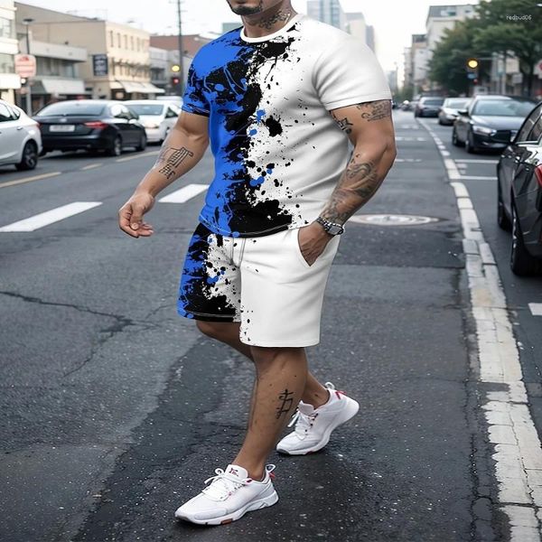 Chándales para hombres Conjunto casual de verano 2 piezas Estilo deportivo callejero 3D Marca Diseño de contraste de color creativo Transpirable y cómodo