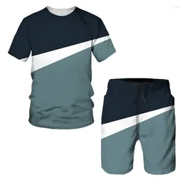 Fatos de treino masculino verão casual listra terno 3d impresso ginásio camiseta praia shorts 2 peça conjunto roupas esportivas tamanho grande roupas masculinas moda