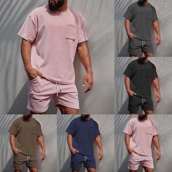 Survêtements pour hommes été classique velours côtelé respirant deux pièces volume t-shirt short ensemble garçons costumes veste avec cravates