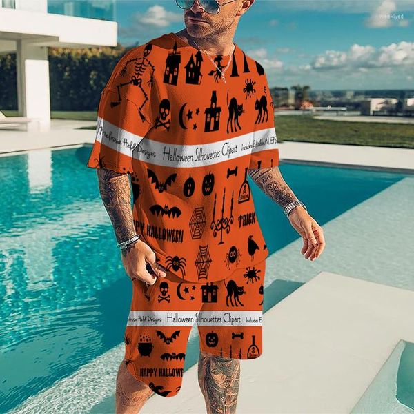 Chándales de hombre Ropa de verano Hombre de moda Cabeza de calabaza de Halloween Textura casual de hombre de gran tamaño Impresión 3D Chándal de hombre de alta calidad