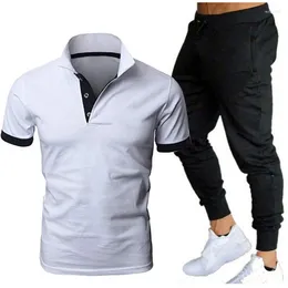 Heren Trainingspakken Zomer Katoen Kleuraanpassing Casual Polo met korte mouwen Mode Sportbroek Pak 2-delig Outdoor C