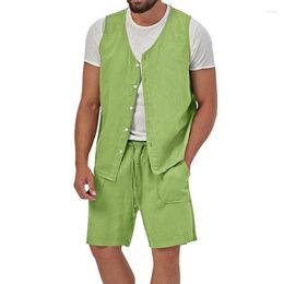 Chándales de verano para hombre, traje de lino y algodón, cárdigan informal sin mangas para oficina, chaleco, pantalones cortos, conjunto de dos piezas, So Cool Street Holiday para hombre