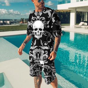Tracksuits voor heren zomer Europese en Amerikaanse oversized herentrend Casual Beach Style Textuur 3D Digital Printing T-Shirt Shorts Suit