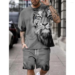 Survêtements pour hommes Mode d'été T-shirt imprimé animal Set O-Cou Top à manches courtes et shorts Everyday Street Commuter Casual Wear pour hommes