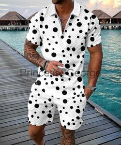 Chándales de los hombres Moda de verano Traje de chándal para hombre Cremallera Polo Camisa Punto redondo Estampado 3D Conjunto de 2 piezas Traje elegante informal Ropa de calle masculina x0627