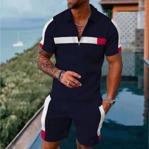 Survêtements pour hommes Summer Fashion Sportswear Suit Polo imprimé T-shirt Slim Jogging Zipper Ensemble deux pièces