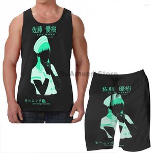 Mannen Trainingspakken Zomer Grappige Print Mannen Tank Tops Vrouwen Ochtend Musume Sato Masaki Board Beach Shorts Sets Fitness Mouwloos vest