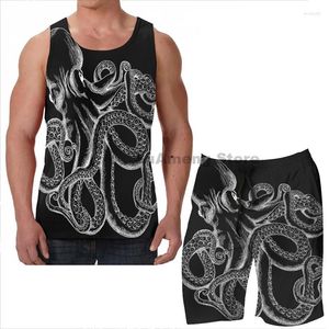 Survêtements pour hommes Summer Funny Print Hommes Débardeurs Femmes Octopus White Line Art Beach Shorts Ensembles Fitness Vest