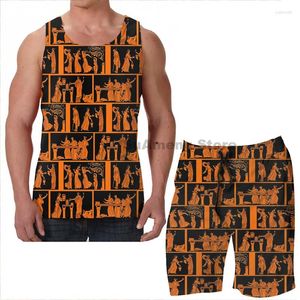 Suits de survêtement masculins Summer Funny Print Men Tops Tops Femmes Grec Greek Party Parth Shorts sets Fitness Vest