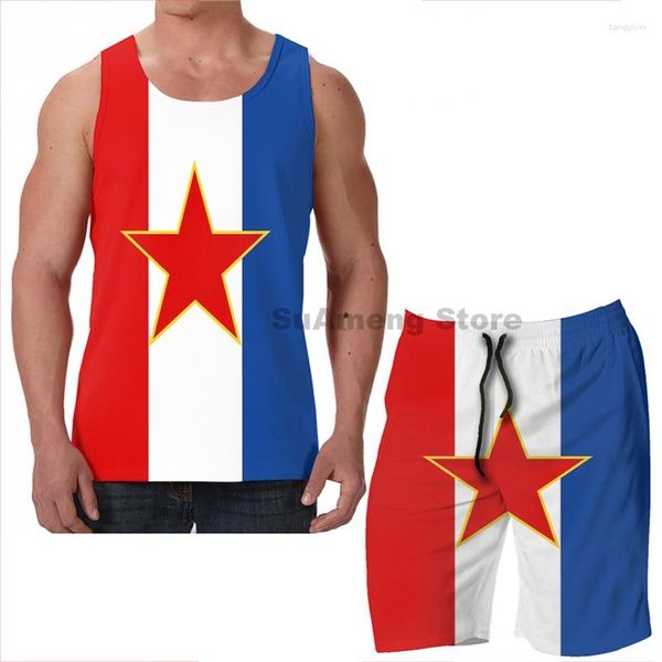 Survêtements pour hommes Summer Funny Print Hommes Débardeurs Femmes Yougoslavie Drapeau Bannière Beach Shorts Ensembles Fitness Gilet