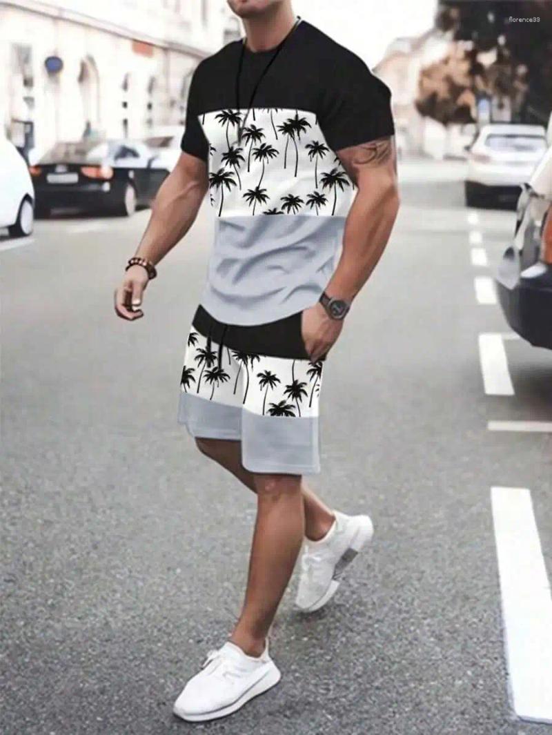 Parcours masculin Summer Hawaiian Print Fashion 2 pièces Plus taille Sportswear Sporty Style Prited T-shirts Shorts