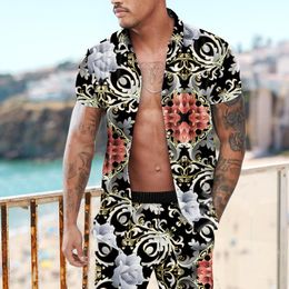 Tracksuits voor heren zomer Hawaiiaanse set heren afdrukkende korte mouw casual bloemen shirt strand tweedelig pak mode mannen sets s-3xlmen's