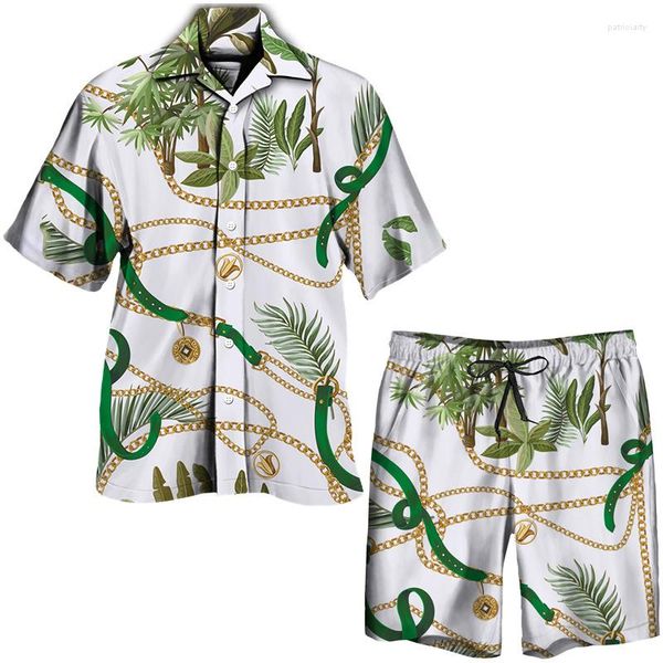 Survêtements pour hommes Ensembles hawaïens d'été Chaîne tropicale de luxe Impression 3D Chemise boutonnée à manches courtes / Shorts / Costume Tenues de plage de vacances décontractées
