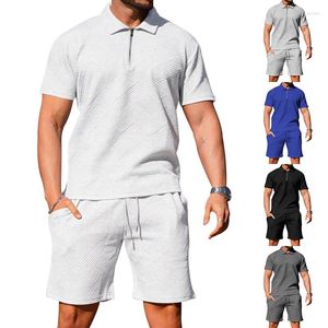 Texture de survêtement masculine Texture de costume de haute qualité Jacquard Craft Sports décontractés Slim Polo Short Two-Piece Vêtements