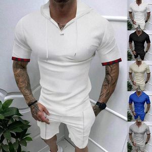 Survêtements pour hommes T-shirt gaufré à capuche d'été pour le sport et ensemble de shorts à manches courtes décontractés à la mode respirant