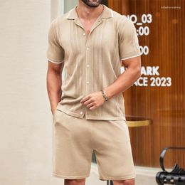 Parcours masculins sur piste d'été en soie en soie en tricot en deux pièces pour hommes chemises et shorts à manches courtes respirantes décontractées
