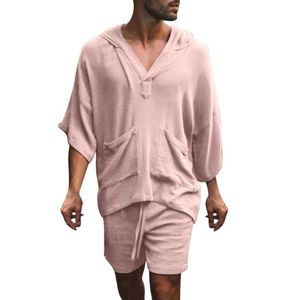 Tracksuits voor heren zomer joggingpakken voor mannen losse kleur met een kap tee tops zakken shorts sets sportief tracksuit mannelijke ropa hombre 2022me