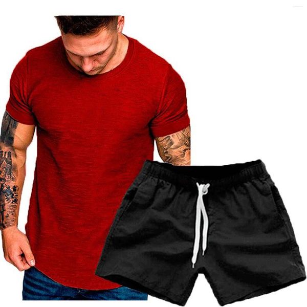 Chándales para hombres Conjuntos de ocio de verano Camiseta de algodón Corto 2 piezas Chándal casual Ropa deportiva masculina Gimnasio Ropa transpirable Traje de sudor