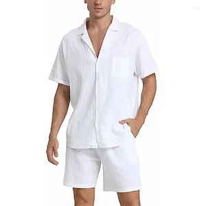 Survêtements pour hommes Summer Lin Coton Sports Ensembles Soild Chemise à manches courtes et shorts Deux pièces Ensemble Lâche Hommes Respirant Costume confortable