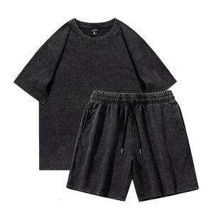 Survêtements pour hommes Summer Loose Washed Black Shorts et Tops T-shirts Costumes Straight Middle Sports de plein air Pantalon à cinq points Pantalon décontracté 230909