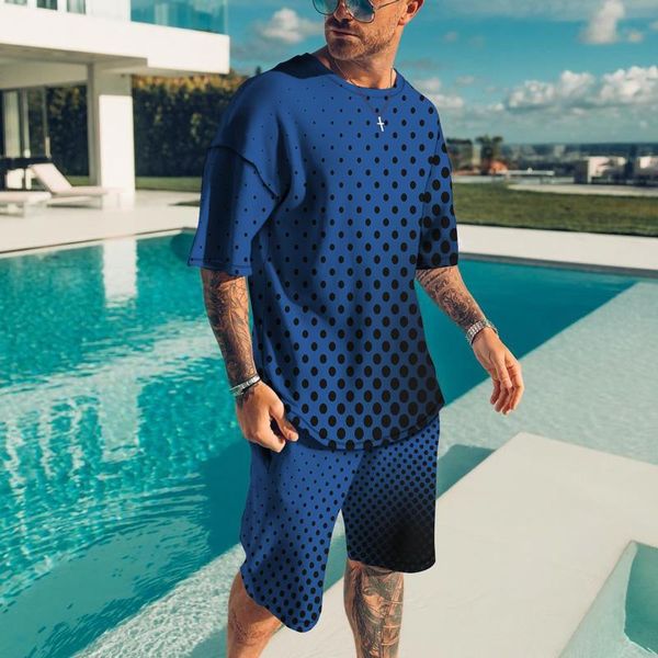 Survêtements pour hommes Summer Man Fluorescent T-shirt Ensembles Polka Dots Costume Mâle Fitness Outfit O Cou Design Pour Homme Manches Courtes Et PantalonsMen'