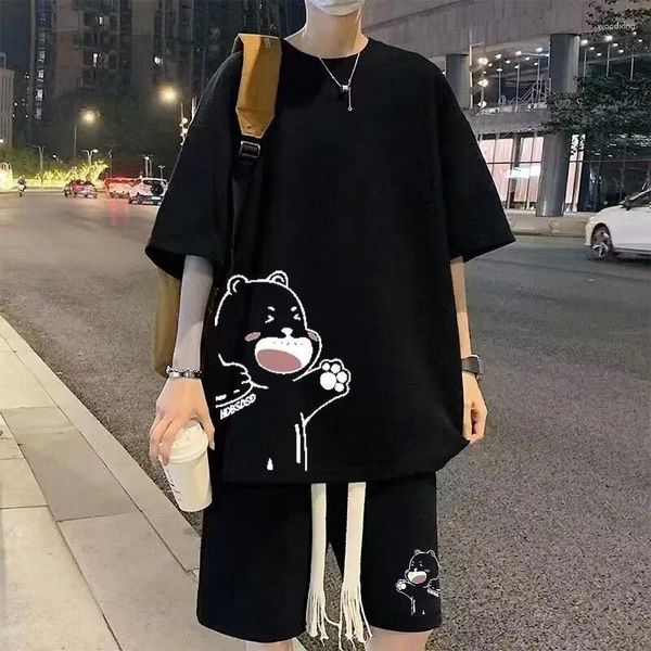 Survêtements pour hommes Summer Man Survêtement Japon Cartoon Streetwear Hip Hop Casual Costume court Cool Imprimé Waffle T-shirts Shorts 2 pièces