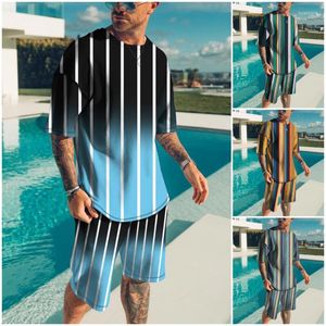 Survêtements pour hommes Summer Men's 3D Casual Print Stripe Hommes Costumes courts Tenues T-shirt Shorts Mâle Survêtement Ensemble Lâche Homme Vêtements 2