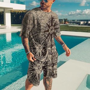 Tracksuits voor heren zomer herenpak korte mouw shorts mannelijke casual eenvoudig type 3D geprinte hiphop plus size o-neck heren t-shirt 2-stukje