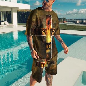 Tracksuits voor heren Zomer herenpakken Lion 3D Gedrukte sportkleding Casual shorts T-shirt Trending Clothing Streetwearmen's