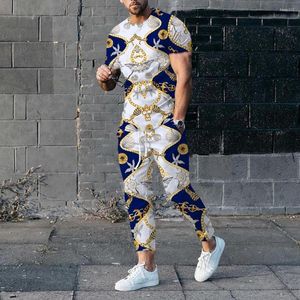 Survêtements pour hommes Summer Men Luxury TrackSuit 2 pièces Vintage T-shirt Pantalon Set Gold High-End Print Outfit Male Fashion Suit Vêtements