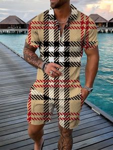 Survêtements pour hommes Summer Men Polo Shirt Set Survêtement Vintage Outfit Hawaii 2 pièces Casual Business Suit Mode Trun Down Col Zipper Vêtements T230921
