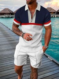 Survêtements pour hommes Été Hommes Casual Survêtement Mode 2 Pièces Polo Chemise Shorts Ensemble Gentleman Style Costume Mâle Vêtements Streetwear Aurora 230422