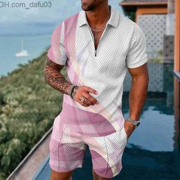 Chándales de hombre Conjunto de polo de manga corta de verano para hombre Camiseta con solapa de cremallera impresa en 3D Conjunto casual de 2 piezas Conjunto de ropa de calle Z230719