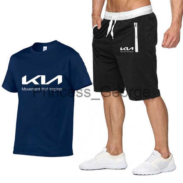 Chándales de los hombres Traje de verano de los hombres Nuevo KIA Motors Impreso Moda Casual Ropa deportiva Traje Mans Camiseta de algodón de manga corta pantalones cortos Conjunto de 2 piezas x0627