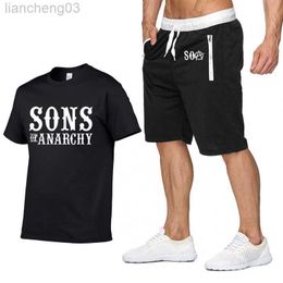 Tute da uomo Tuta da uomo estiva SOA Sons of anarchy Abiti stampati Tuta sportiva T-shirt da uomo in cotone a maniche corte Pantaloncini Set da 2 pezzi W0329