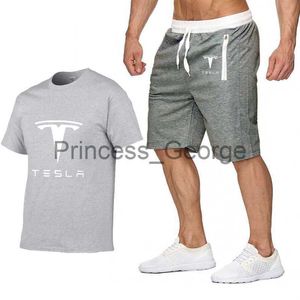 Heren Trainingspakken Zomer Heren Pak Tesla Bedrukte Kleding Mode Casual Sportkleding Pak Mans Korte Mouw Katoenen T-shirt Shorts 2 Stuk Set X0627