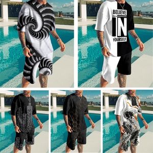 Chándales para hombres Camiseta de verano para hombres Traje casual masculino Tipo simple Camiseta para hombres Manga corta Pantalones cortos Impresión 3D de gran tamaño Conjunto de 2 piezas 221006