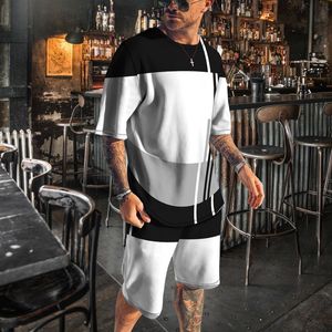 Survêtements pour hommes Ensemble de t-shirts pour hommes d'été Stripe Imprimé 3D Style simple Vêtements à manches courtes Jogging décontracté 2 pièces Costume surdimensionné 230517