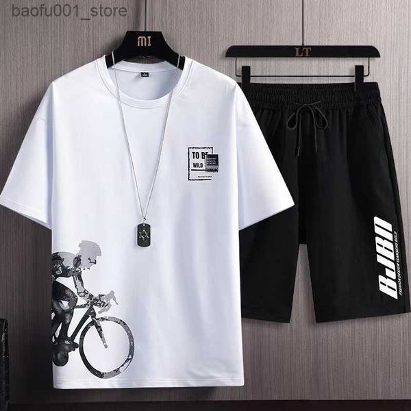 Chándales para hombres Chándal de verano para hombres Conjunto de 2 piezas Moda Casual Sólido Camiseta de manga corta y pantalones cortos Traje deportivo Ropa transpirable para hombre 220718 Q240228