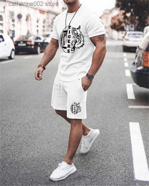 Chándales de los hombres Conjunto de hombres de verano Nuevo Chándal Traje de sudor Camisetas para hombre Ropa deportiva Camiseta de manga corta casual + Pantalones cortos Conjuntos de camiseta masculina de 2 piezas T230602