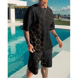 Tracksuits voor heren Zomer mannen Zet Fashion Men's T-Shirt Short Sleeve Sportswear 3D Print Sports Suits 2-delige extra grote kleding O-Neck Tracksuit 230204