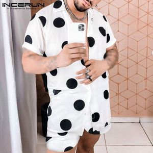 Survêtements pour hommes été hommes ensembles à pois imprimé à manches courtes chemise Shorts 2021 vacances Streetwear mode décontracté hawaïen costumes INCERUN 5X