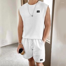 Chándales para hombres Conjuntos para hombre Chaleco sin mangas Pantalones cortos Conjunto de dos piezas Traje deportivo informal Tendencia de moda masculina Color sólido