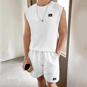 Chándales para hombres Conjuntos para hombre Chaleco sin mangas Pantalones cortos Conjunto de dos piezas Traje deportivo informal Tendencia de moda masculina Color sólido